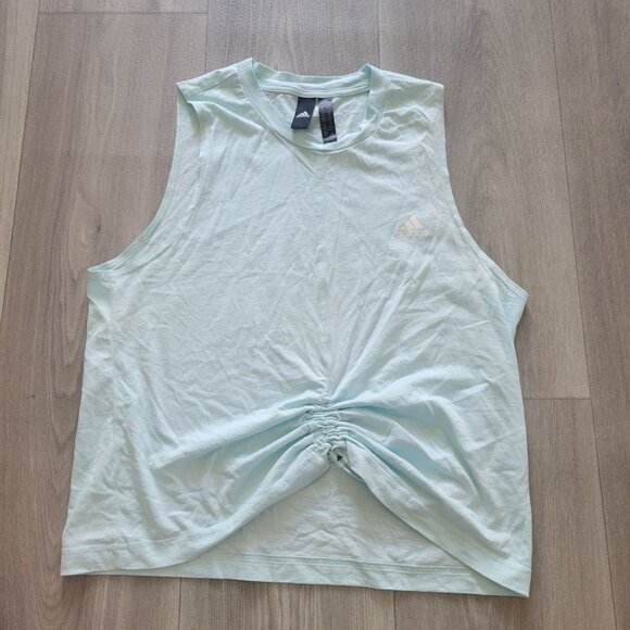 Adidas Womens Sleeveless Adjustable Ruched Tank Top M Light Blue Cotton Blend At - Picture 2 of 8